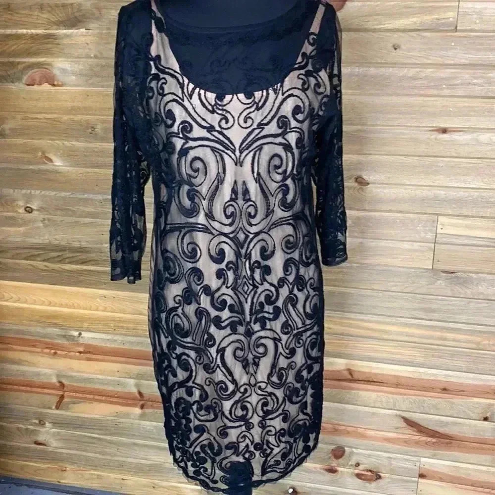 Catherine Malandrino Black Lace Long Sleeve Cocktail Dress Size Medium 0832
